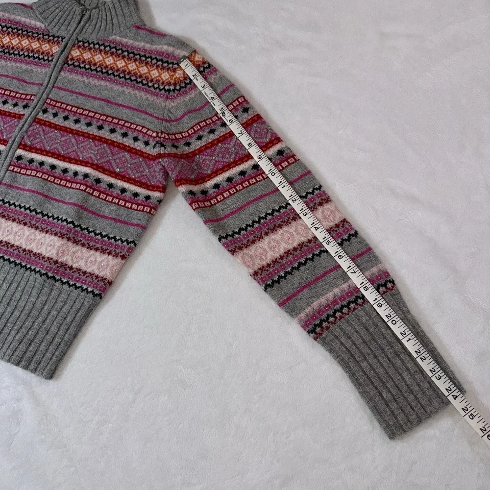 Vtg Context 100% Wool Fair Isle Sweater Sz L Full Zip Beaded Sequined NOS‎